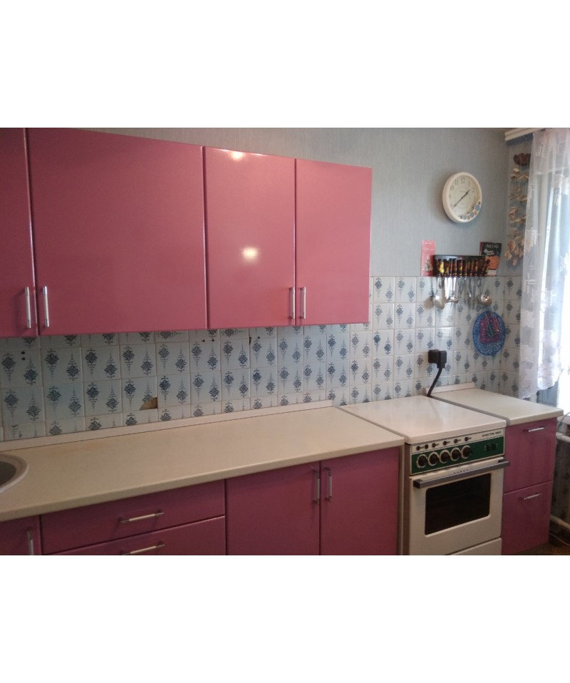 Кухня прямая розовая (3000 мм)